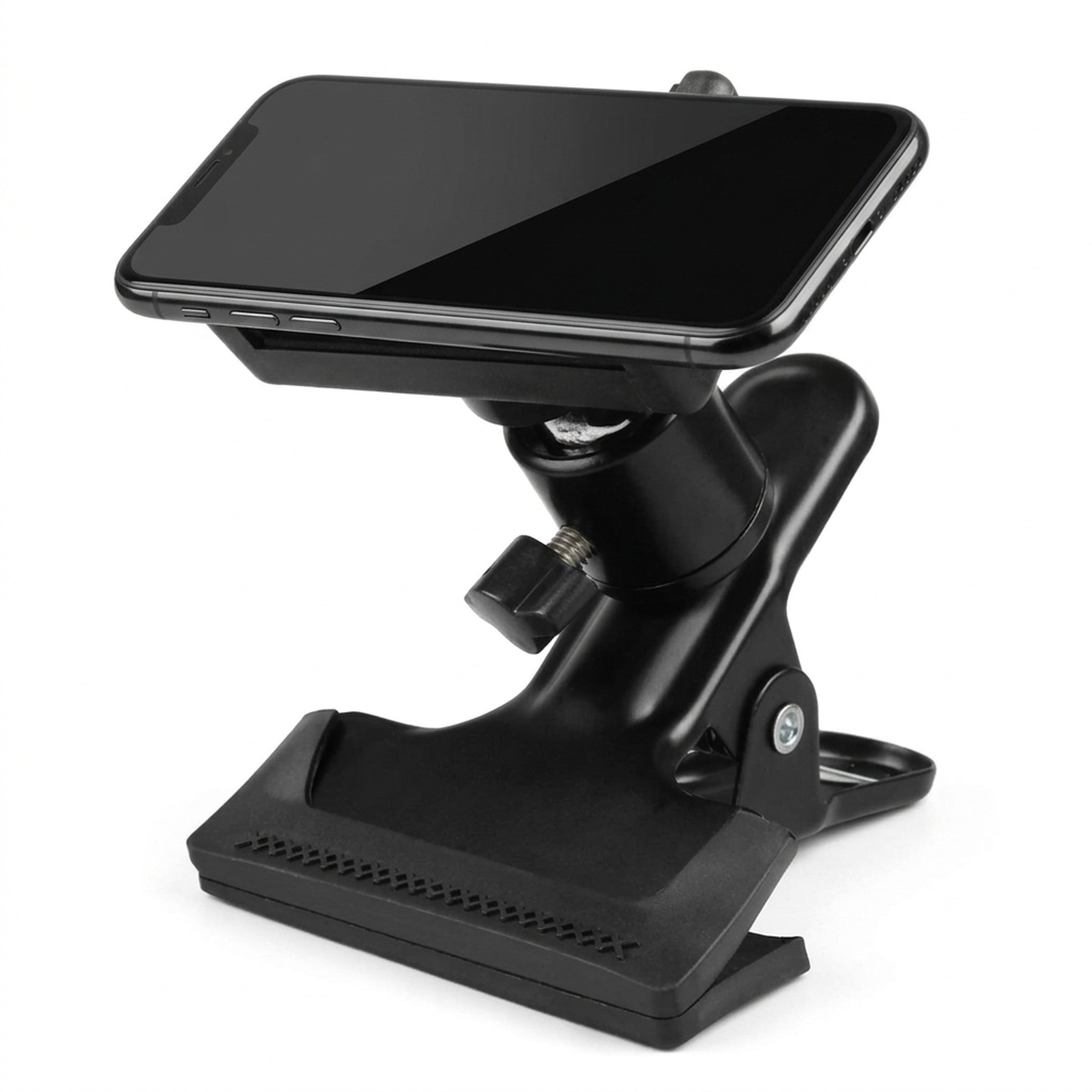 Black spring clip guitar phone mount with ball joint