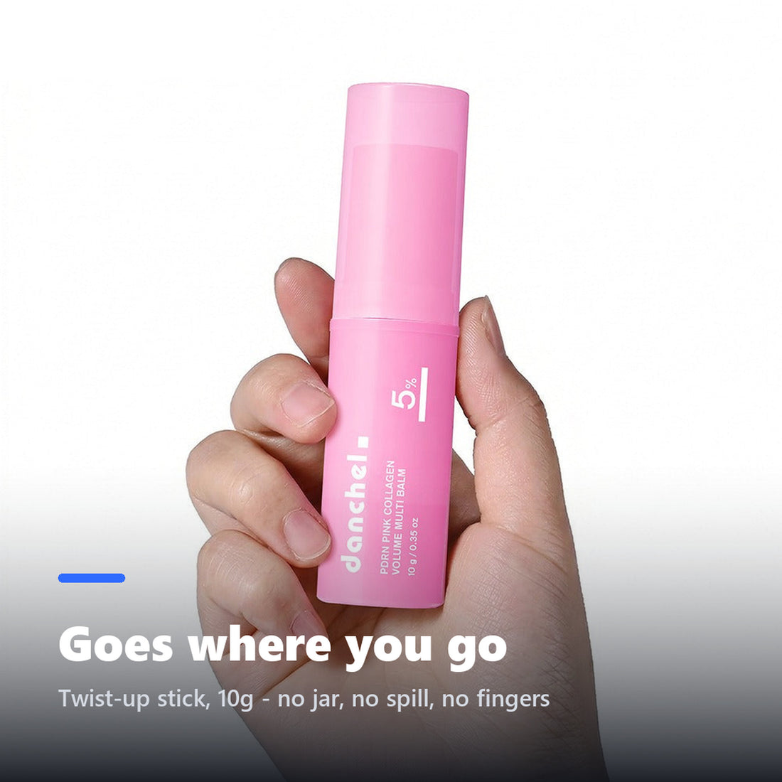 Hand holding a PDRN collagen balm stick