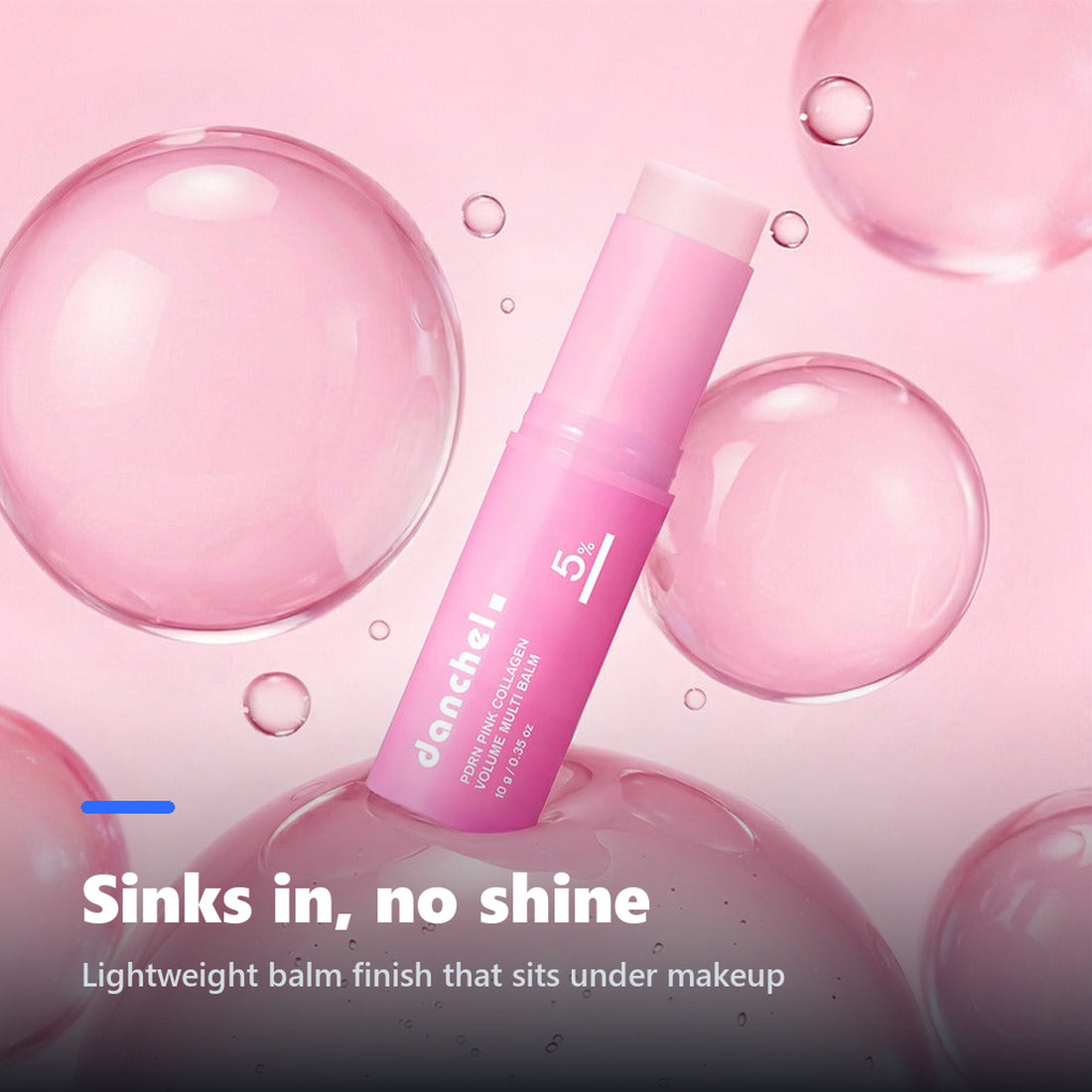 PDRN collagen balm stick with pink texture bubbles