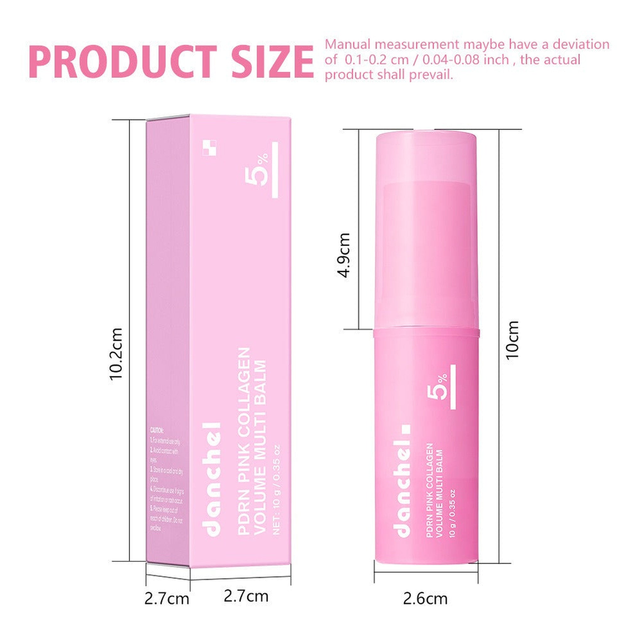 PDRN collagen balm stick dimensions, 10.2cm tall, 10g