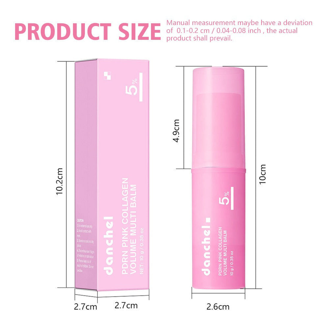 PDRN collagen balm stick dimensions, 10.2cm tall, 10g