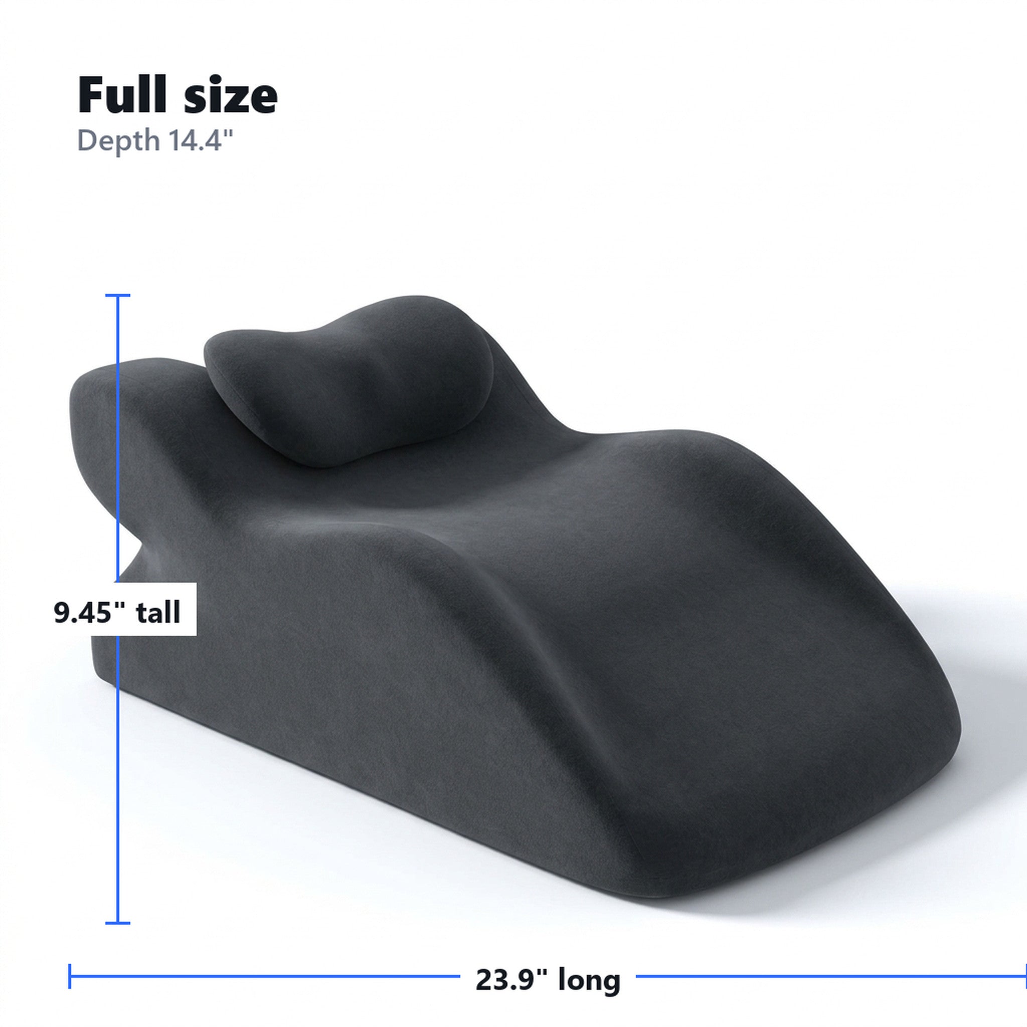 Face down pillow dimensions 23.9 inches long by 9.45 inches tall