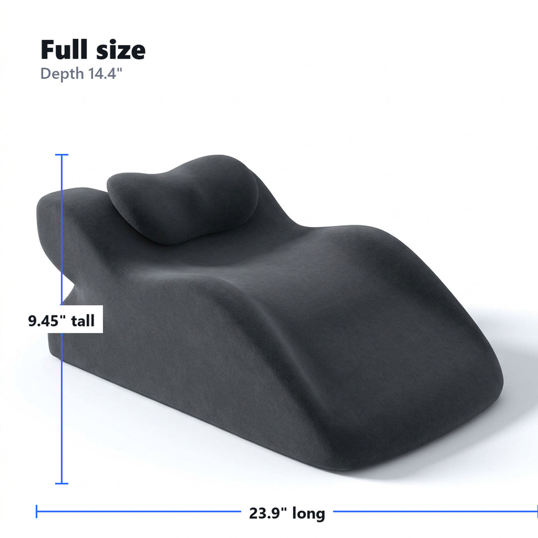 Face down pillow dimensions 23.9 inches long by 9.45 inches tall