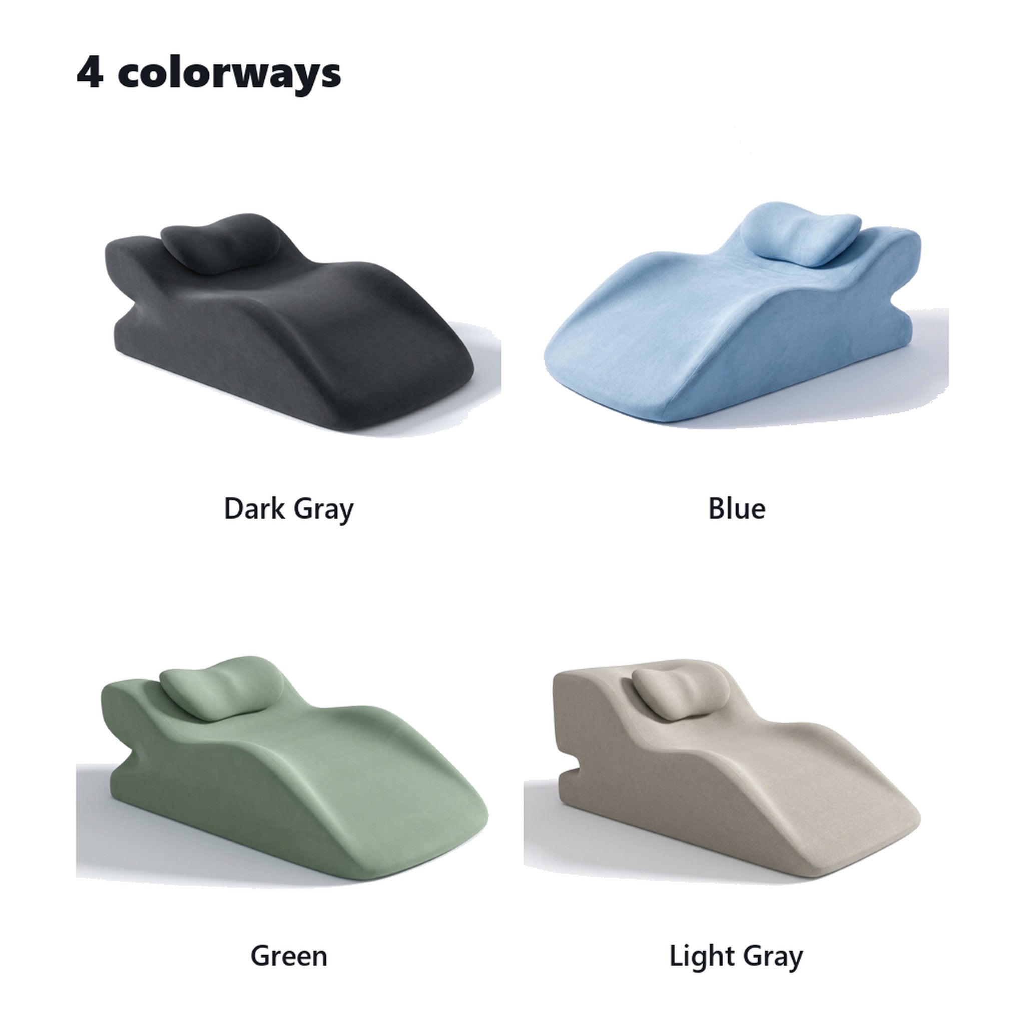 Prone pillow in dark gray, blue, green and light gray